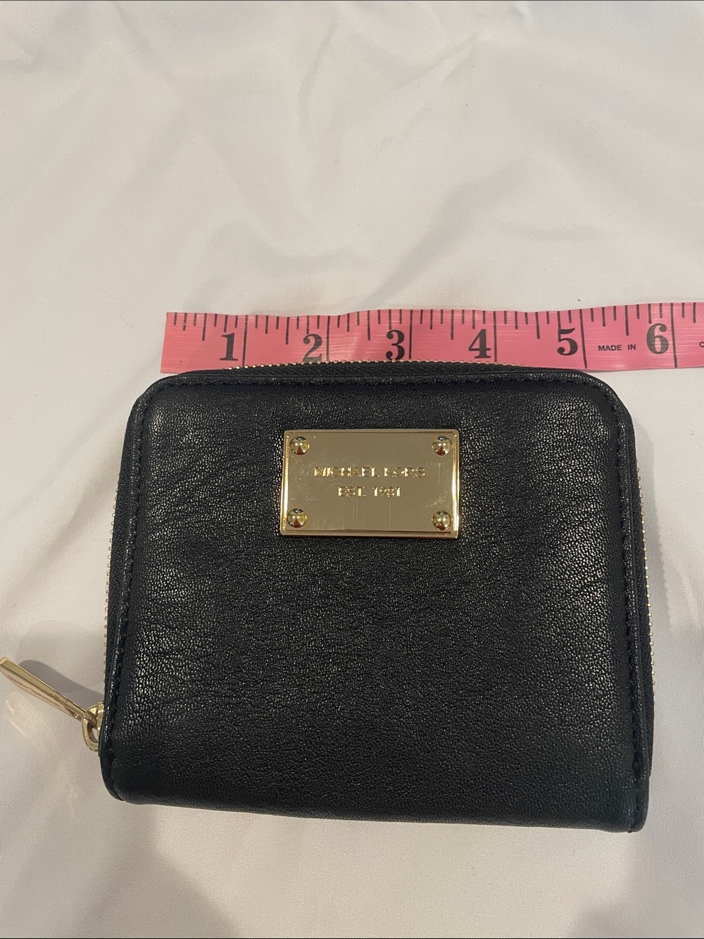 Michael Kors Black Leather Zip-Around Wallet with Gold Plaque